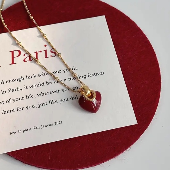 COPY - Delicate Red Enamel Heart S925 Sterling Steel Plated Gold Tone Pendant N… - Picture 2 of 7